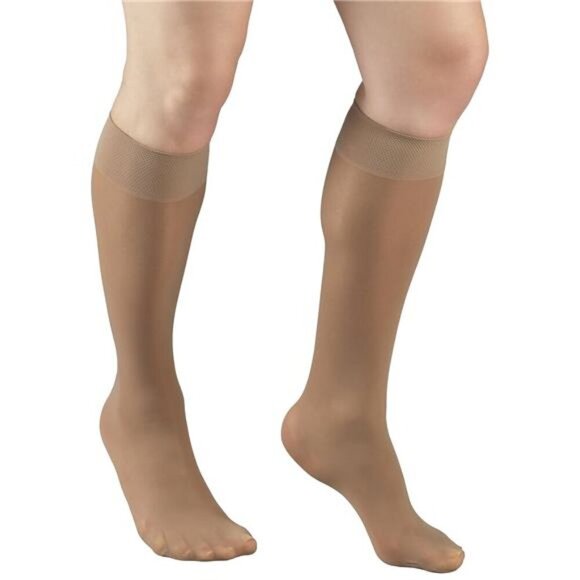 Sheer Compression Stockings, 8-15 mmHg, Women's Knee High Length, 20 Denier - Picture 1 of 8